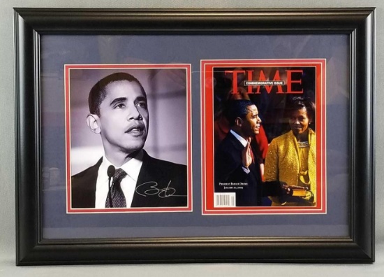 Signed framed Barack Obama 2 photograph tribute