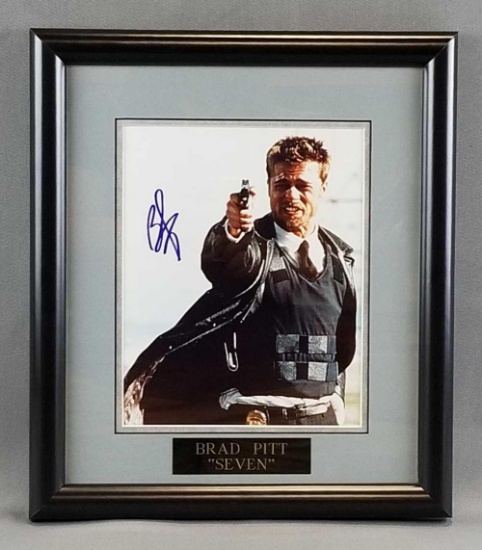 Signed framed Brad Pitt Seven photograph