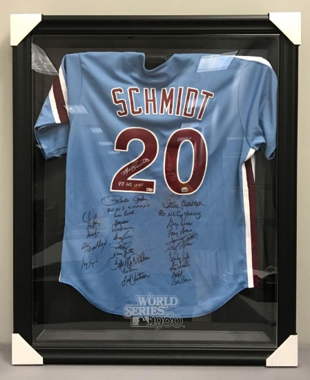 Team Signed Philadelphia Phillies World Series 1980 Jersey in Case