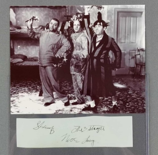 3 Stooges signed paper with photograph