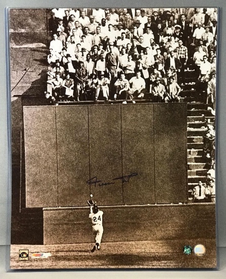 Signed Willie Mays 1954 World Series Catch Photo