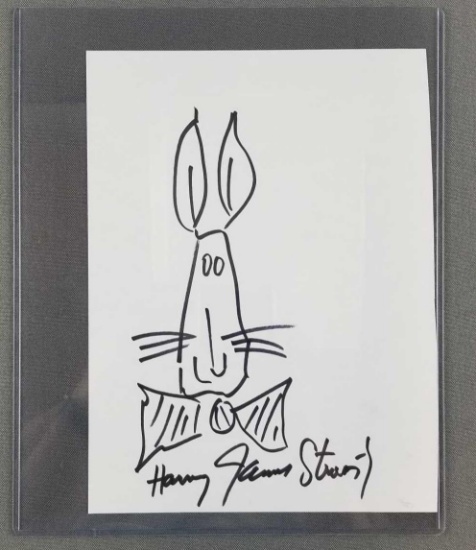 Jimmy Stewart hand drawn and signed Harvey rabbit sketch