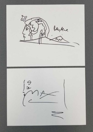 2 hand drawn sketches by Peter Max artist