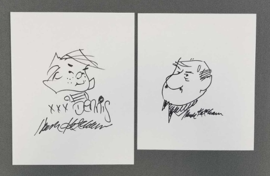 2 hand drawn sketches by Hank Ketcham artist