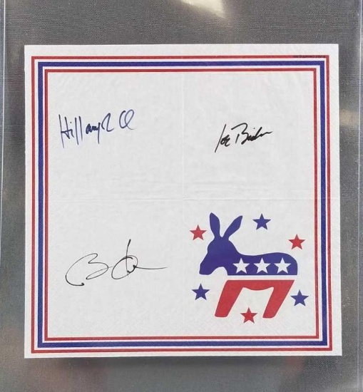 Barack Obama, Hillary Clinton, Joe Biden signed napkin