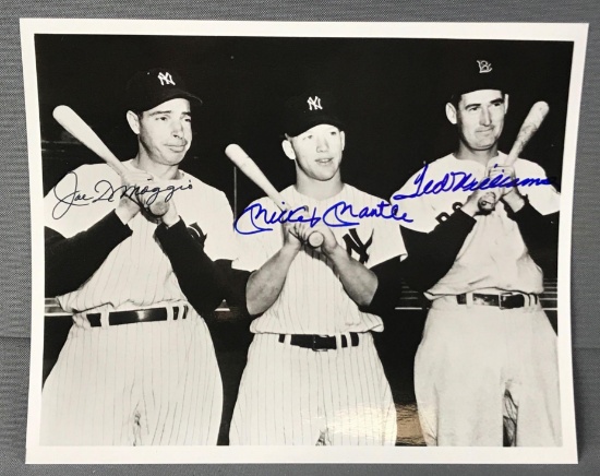 Signed Joe DiMaggio, Mickey Mantle and Ted Williams Photo with COA