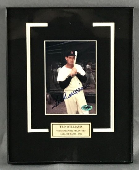 Signed framed Ted Williams photograph