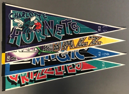 Group of 4 signed NBA pennants