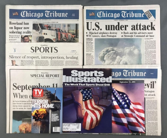 Group of 8 newspapers, magazines featuring The Events of 9/11