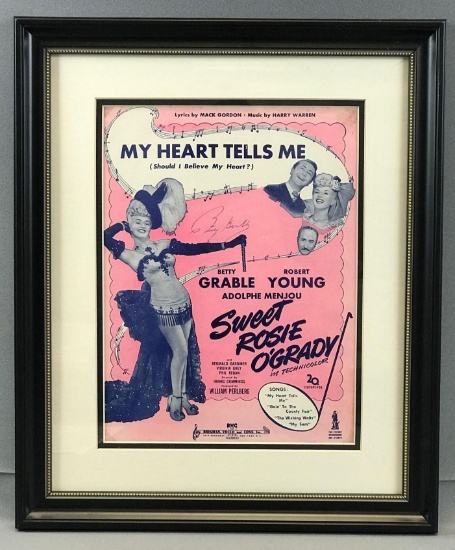 Signed Betty Grable My Heart Tells Me Framed Sheet Music with COA