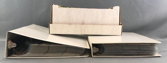 3 piece group binders and box of assorted NBA trading cards