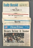Group of 5 newspapers/sports sections featuring Chicago Bears, Bulls, and more