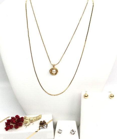 Costume Jewelry Collection : Necklaces, Roses, and Earrings