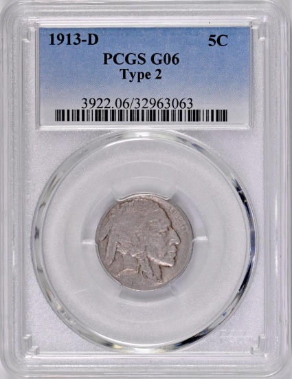 1913 D Ty.2 Buffalo Nickel (PCGS) G06.