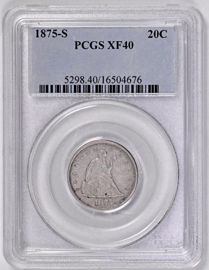 1875 S Twenty Cent Piece (PCGS) XF40.
