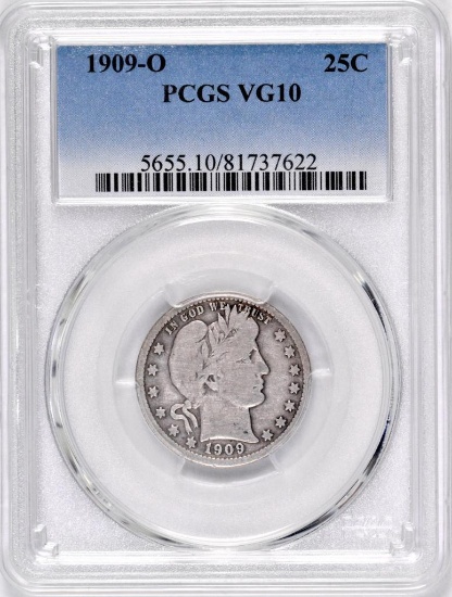 1909 P Barber Silver Quarter (PCGS) VG10.