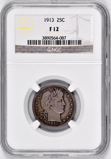 1913 P Barber Silver Quarter (NGC) F12.
