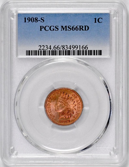 1908 S Indian Head Cent (PCGS) MS66RD.