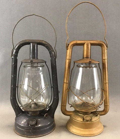 Group of 2: Vintage Dietz Monarch Tubular Kerosene Railroad/Barn Lanterns