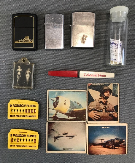 Group of 12 Pieces: Vintage Lighters, Flints + more