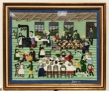 Vintage Framed Needlepoint : Grand Ma Moses' 