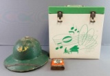 Group of Vintage Items: Hat, Record Case, and Tobacco Tin