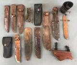Group of 14: Leather Knife Sheaths + more