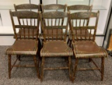 Group of six antique handpainted chairs with many fruit theme