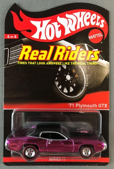 Hot Wheels Real Riders 1971 Plymouth GTX die-cast vehicle in original packaging