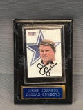 Signed Jimmy Johnson Dallas Cowboys Football Card in Plaque