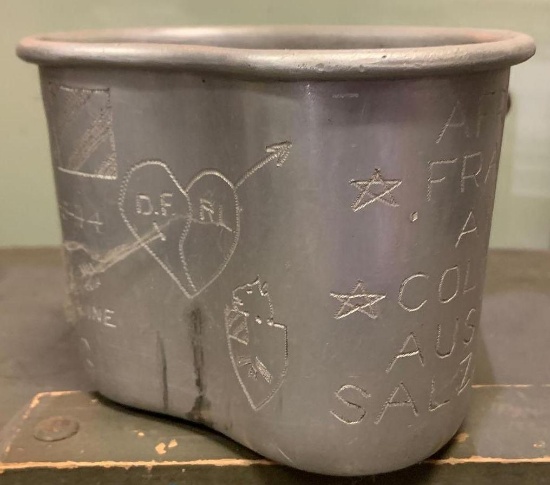 WW2 US trench art canteen cup