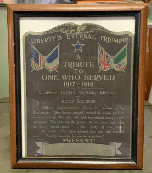 WW1 Framed Service tribute plaque