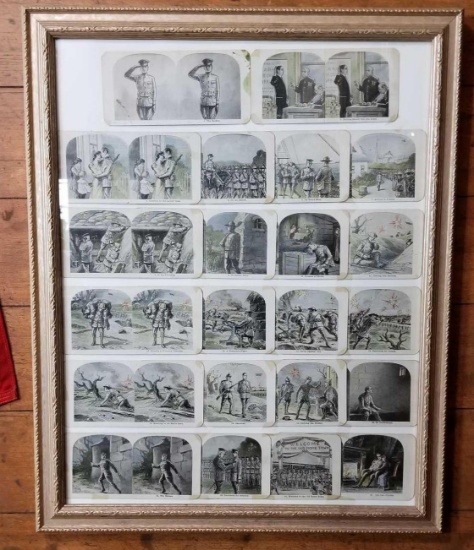 Framed group of vintage stereoscope cards