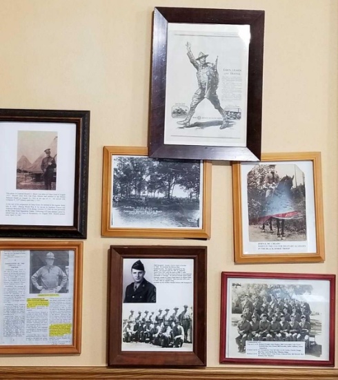 Group of 7 framed military photographs, articles