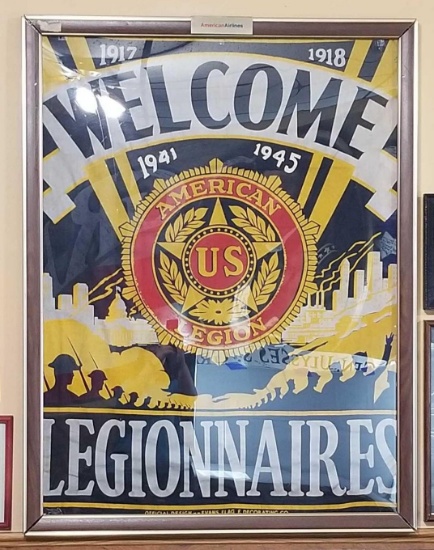 Framed vintage American Legion flag/banner