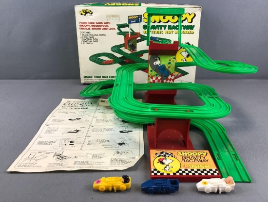 Vintage Aviva Toy Company Snoopy Gravity Raceway toy in original box