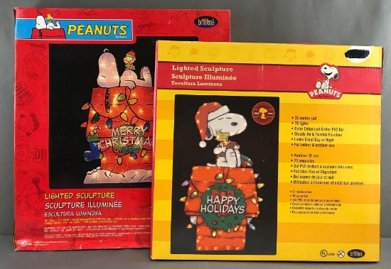 Group of 2 Peanuts Snoopy Lighted Yard Art Sculptures in original boxes