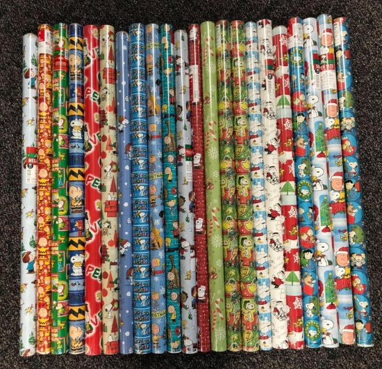 Group of 22 rolls of Peanuts wrapping paper