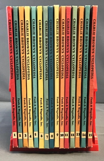 Peanuts Group of 15 Cyclopedia Books and Shelf