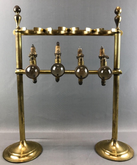 Antique "Gaskell & Chambers" Brass Four Bottle Spirit Dispenser w/ Optic Pearl Measures