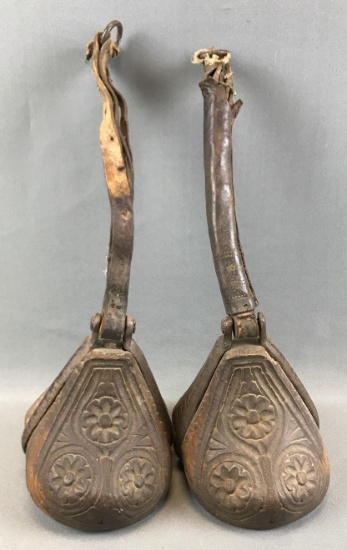 Pair of Antique Carved Wood Parade Stirrups