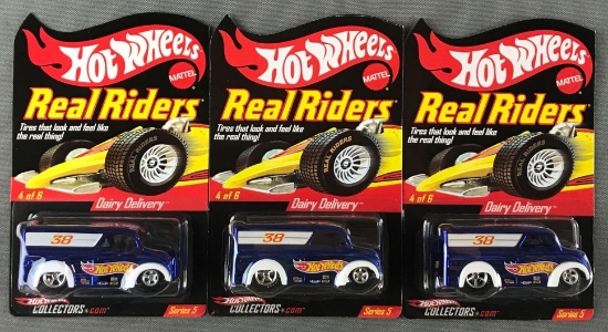 Group of 3 Hot Wheels Real Riders Dairy Delivery die-cast vehicles
