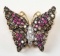 14k Gold Diamond and Ruby Butterfly Brooch