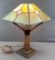 Vintage Arts and Crafts Table Lamp with Slag Glass Shade