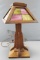 Vintage Arts and Crafts Mission Oak Table Lamp with Slag Glass Shade