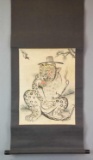 Vintage Asian Painted Scroll Featuring a Leopard