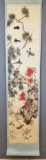 Vintage Asian Painted Scroll Featuring Birds