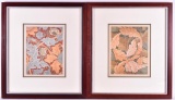 Group of 2 : Framed Floral Wood Block Prints