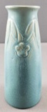 Rookwood (1929) Matte Blue Vase with Incised Floral Patterning