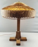 Vintage Arts and Crafts Table Lamp with Wicker Shade